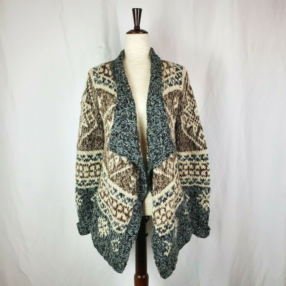 Eddie Bauer Brown Hand Knit Cardigan Sweater S/M